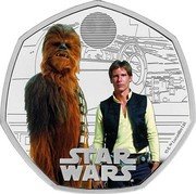 UK 50 Pence Han Solo and Chewbacca. 2023 Proof STAR WARS © & TM LUCASFILM LTD. coin reverse UK 50 Pence Han Solo and Chewbacca. 2023 Proof STAR WARS © & TM LUCASFILM LTD. coin reverse