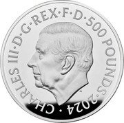 UK 500 Pounds (Year of the Dragon) CHARLES III D G REX F D 500 POUNDS 2024 MJ coin obverse