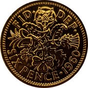 UK Six Pence Elizabeth II (1st Portrait) 1960 In Sets only C T E F FID DEF SIX PENCE coin reverse UK Six Pence Elizabeth II (1st Portrait) 1960 In Sets only C T E F FID DEF SIX PENCE coin reverse