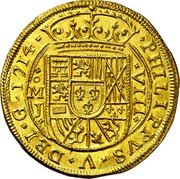 Mexico 8 Escudos Philip V 1714 Mo J KM# R57.3 PHILIPPVS V DEI G 1714 MO J VIII coin obverse