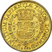 Mexico 8 Escudos Philip V 1741 MF KM# 148 8 MF MO MO INITIUM SAPINTIAE TIMOR DOMINI coin reverse Mexico 8 Escudos Philip V 1741 MF KM# 148 8 MF MO MO INITIUM SAPINTIAE TIMOR DOMINI coin reverse