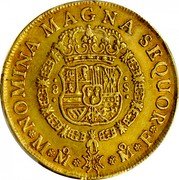 Mexico 8 Escudos Ferdinand VI 1748 MF KM# 150 NOMINA MAGNA SEQUOR M MO MO F 8S coin reverse Mexico 8 Escudos Ferdinand VI 1748 MF KM# 150 NOMINA MAGNA SEQUOR M MO MO F 8S coin reverse