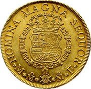 Mexico 8 Escudos Ferdinand VI 1754 MF KM# 151 NOMINA MAGNA SEQUOR MO MO F coin reverse Mexico 8 Escudos Ferdinand VI 1754 MF KM# 151 NOMINA MAGNA SEQUOR MO MO F coin reverse