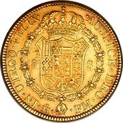 Mexico 8 Escudos Carolus III 1772 FM KM# 156.1 IN UTROQ FELIX AUSPICE DEO MO FM coin reverse Mexico 8 Escudos Carolus III 1772 FM KM# 156.1 IN UTROQ FELIX AUSPICE DEO MO FM coin reverse