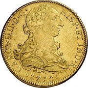Mexico 8 Escudos Charles IV 1790 FM KM# 158 CAROL IIII D G HISP ET IND R 1790 coin obverse Mexico 8 Escudos Charles IV 1790 FM KM# 158 CAROL IIII D G HISP ET IND R 1790 coin obverse