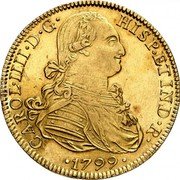 Mexico 8 Escudos Charles IV 1799 FM KM# 159 CAROL IIII HISP ET IND R 1794 coin obverse Mexico 8 Escudos Charles IV 1799 FM KM# 159 CAROL IIII HISP ET IND R 1794 coin obverse