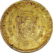 Mexico 8 Escudos Ferdinand VII. Guadalajara 1813 GA MR KM# 162 IN UTROQ FELIX AUSPICE DEO 8 S G M R coin reverse Mexico 8 Escudos Ferdinand VII. Guadalajara 1813 GA MR KM# 162 IN UTROQ FELIX AUSPICE DEO 8 S G M R coin reverse