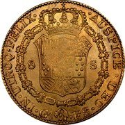 Mexico 8 Escudos Ferdinand VII. Guadalajara 1821 GA FS KM# 161.1 N UTROQ FELIX AUSPICE DEO 8 S GA FS coin reverse Mexico 8 Escudos Ferdinand VII. Guadalajara 1821 GA FS KM# 161.1 N UTROQ FELIX AUSPICE DEO 8 S GA FS coin reverse
