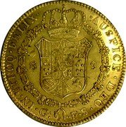 Mexico 8 Escudos Ferdinand VII. Guadalajara 1821 GA FS KM# 164 IN UTROQ FELIX AUSPICE DEO 8 S GA FS coin reverse Mexico 8 Escudos Ferdinand VII. Guadalajara 1821 GA FS KM# 164 IN UTROQ FELIX AUSPICE DEO 8 S GA FS coin reverse