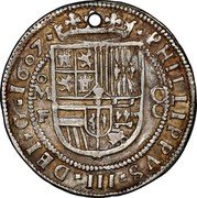Mexico 8 Reales Philip III 1607 Mo F KM# R44.3 PHILLIPPVS III DEI G 1607 MO F 8 coin obverse