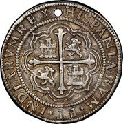 Mexico 8 Reales Philip III 1607 Mo F KM# R44.3 HISPANIARVN ET INDIARVN REX coin reverse