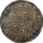 Mexico 8 Reales Philip V 1723 Mo J KM# R47 PHILIPPVS V DEI G 1723 MO J 8 coin obverse Mexico 8 Reales Philip V 1723 Mo J KM# R47 PHILIPPVS V DEI G 1723 MO J 8 coin obverse