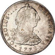Mexico 8 Reales Carolus III 1772 FM KM# 106.1 CAROLUS III DEI GRATIA 1772 coin obverse Mexico 8 Reales Carolus III 1772 FM KM# 106.1 CAROLUS III DEI GRATIA 1772 coin obverse
