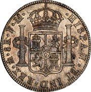 Mexico 8 Reales Carolus III 1773 FM KM# 106.2 HISPAN ET IND REX MO 8 R F M PLUS VLTRA coin reverse Mexico 8 Reales Carolus III 1773 FM KM# 106.2 HISPAN ET IND REX MO 8 R F M PLUS VLTRA coin reverse