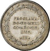 Mexico 8 Reales Carlos IV Proclamation Coinage 1789 KM# Q28 PROCLAMADO EN MEXICO AÑO DE 1789 8R coin reverse Mexico 8 Reales Carlos IV Proclamation Coinage 1789 KM# Q28 PROCLAMADO EN MEXICO AÑO DE 1789 8R coin reverse