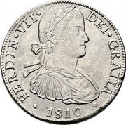 Mexico 8 Reales Ferdinand VII 1810 HJ KM# 110 FERDIN VII DEI GRATIA 1808 coin obverse