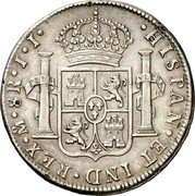 Mexico 8 Reales Ferdinand VII 1813 JJ KM# 111 HISPAN ET IND REX MO 8 R J J PLUS VLTRA coin reverse