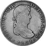 Mexico 8 Reales Ferdinand VII. Guanajuato 1821 Go JM KM# 111.4 FERDIN VII DEI GRATIA 1821 coin obverse