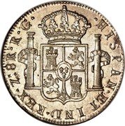 Mexico 8 Reales Ferdinand VII. Zacatecas 1821 RG KM# 111.5 HISPAN ET IND REX ZS 8R R G coin reverse