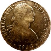 Mexico 8 Reales Charles IV 1806 TH KM# 109 CAROLUS IIII DEI GRATIA 1808 coin obverse