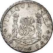 Mexico 8 Reales Ferdinand VI 1758 MM KM# 104.2 VTRAQUE VNUM PLUS VLTR MO 1759 MO coin reverse Mexico 8 Reales Ferdinand VI 1758 MM KM# 104.2 VTRAQUE VNUM PLUS VLTR MO 1759 MO coin reverse