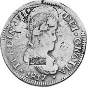 Mexico 8 Reales Countermarked Coinage. LCM ND (1817) KM# 194.2 FERDIN VII DEI GRATIA 1817 LCM coin obverse Mexico 8 Reales Countermarked Coinage. LCM ND (1817) KM# 194.2 FERDIN VII DEI GRATIA 1817 LCM coin obverse
