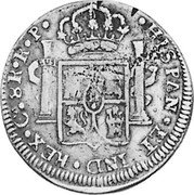 Mexico 8 Reales Countermarked Coinage. LCM ND (1817) KM# 194.2 HISPAN ET IND REX C 8 R R P coin reverse Mexico 8 Reales Countermarked Coinage. LCM ND (1817) KM# 194.2 HISPAN ET IND REX C 8 R R P coin reverse