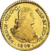 Mexico Escudo Ferdinand VII 1809 HJ KM# 121 FERDIN VII D G HISP ET IND R 1809 coin obverse Mexico Escudo Ferdinand VII 1809 HJ KM# 121 FERDIN VII D G HISP ET IND R 1809 coin obverse