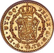 Mexico Escudo Charles IV 1808 TH KM# 120 IN UTROQ FELIZ A D MO FM 1 S coin reverse Mexico Escudo Charles IV 1808 TH KM# 120 IN UTROQ FELIZ A D MO FM 1 S coin reverse