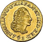 Mexico Escudo Philip V 1743 MF KM# 113 PHILIP V D G HISPAN ET IND REX 1743 coin obverse Mexico Escudo Philip V 1743 MF KM# 113 PHILIP V D G HISPAN ET IND REX 1743 coin obverse