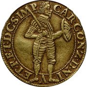 Italy Florin (Charles I. Shield) CAR GONZ D NI V ET RET D G S IMP coin obverse Italy Florin (Charles I. Shield) CAR GONZ D NI V ET RET D G S IMP coin obverse