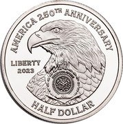 Niue Half Dollar America 250th Anniversary. Give me Liberty, or Give me Death 2023 PUBLIC SEAL OF NIUE ATUA NIUE TUKULAGI LIBERTY 2023 AMERICA 250TH ANNIVERSARY HALF DOLLAR coin obverse