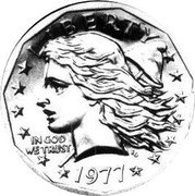 USA One Dollar (Liberty Head Dollar Design Trial Strike) LIBERTY IN GOD WE TRUST 1977 coin obverse USA One Dollar (Liberty Head Dollar Design Trial Strike) LIBERTY IN GOD WE TRUST 1977 coin obverse