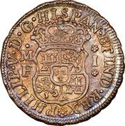 Mexico Real Philip V 1739 MF KM# 75.1 PHILIP V D G HISPAN ET IND REX M F I coin obverse Mexico Real Philip V 1739 MF KM# 75.1 PHILIP V D G HISPAN ET IND REX M F I coin obverse