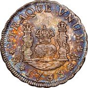 Mexico Real Philip V 1739 MF KM# 75.1 VTRAQUE VNVM MO 1739 MO coin reverse Mexico Real Philip V 1739 MF KM# 75.1 VTRAQUE VNVM MO 1739 MO coin reverse