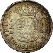 Mexico Real Ferdinand VI 1748 M KM# 76.1 FRD VI D G HISP ET IND R R I coin obverse Mexico Real Ferdinand VI 1748 M KM# 76.1 FRD VI D G HISP ET IND R R I coin obverse