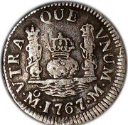Mexico Real Carolus III 1767 M KM# 77 VTRA QUE VNUM MO 1767 M coin reverse Mexico Real Carolus III 1767 M KM# 77 VTRA QUE VNUM MO 1767 M coin reverse