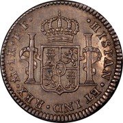 Mexico Real Carolus III 1782 FF KM# 78.2 HISPAN ET IND REX MO 1 R F F PLUS VLTRA coin reverse Mexico Real Carolus III 1782 FF KM# 78.2 HISPAN ET IND REX MO 1 R F F PLUS VLTRA coin reverse