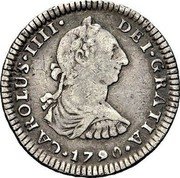 Mexico Real Charles IV 1790 FM KM# 80 CAROLUS IIII 1790 DEI GRATIA coin obverse Mexico Real Charles IV 1790 FM KM# 80 CAROLUS IIII 1790 DEI GRATIA coin obverse