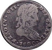 Mexico Real Ferdinand VII. Zacatecas 1820 AG KM# 83.3 FERDIN VII DEI GRATIA 1820 coin obverse Mexico Real Ferdinand VII. Zacatecas 1820 AG KM# 83.3 FERDIN VII DEI GRATIA 1820 coin obverse