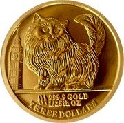 Tuvalu Three Dollars (Elizabeth II Cat) 999.9 GOLD 1/25TH OZ THREE DOLLARS coin reverse Tuvalu Three Dollars (Elizabeth II Cat) 999.9 GOLD 1/25TH OZ THREE DOLLARS coin reverse