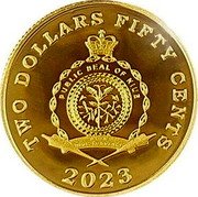 Niue Two Dollars Fifty Cents (Finland National Ice Hockey Team 75th Anniversary) PUBLIC SEAL OF NIUE ATUA NIUE TUKULAGI TWO DOLLARS FIFTY CENTS 2023 coin obverse