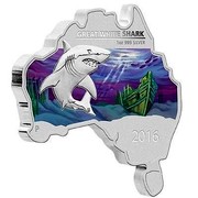 Australia 1 Dollar Map Shaped Coin Great White Shark 2016 GREAT WHITE SHARK 1 OZ 999 SILVER 2016 P coin reverse Australia 1 Dollar Map Shaped Coin Great White Shark 2016 GREAT WHITE SHARK 1 OZ 999 SILVER 2016 P coin reverse