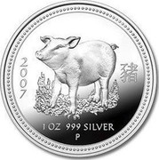 Australia 1 Dollar Standing Pig 2007 2007 1 OZ 999 SILVER P coin reverse Australia 1 Dollar Standing Pig 2007 2007 1 OZ 999 SILVER P coin reverse