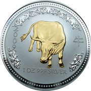 Australia 1 Dollar The Ox (Gilded) 2007 2009 1 OZ 999 SILVER coin reverse Australia 1 Dollar The Ox (Gilded) 2007 2009 1 OZ 999 SILVER coin reverse