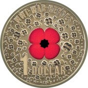 Australia 1 Dollar WWI War Heroes Red Poppy 2015  WW1-WAR HEROES 1 DOLLAR coin reverse Australia 1 Dollar WWI War Heroes Red Poppy 2015  WW1-WAR HEROES 1 DOLLAR coin reverse
