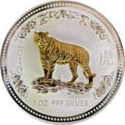 Australia 1 Dollar Year of the Tiger (Gilded) 2010 (2007) 2010 1 OZ 999 SILVER coin reverse Australia 1 Dollar Year of the Tiger (Gilded) 2010 (2007) 2010 1 OZ 999 SILVER coin reverse