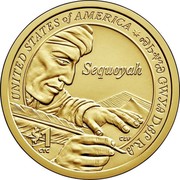 USA $1 (Sequoyah of the Cherokee Nation) KM# 640 UNITED STATES OF AMERICA SEQUOYAH $1 coin reverse USA $1 (Sequoyah of the Cherokee Nation) KM# 640 UNITED STATES OF AMERICA SEQUOYAH $1 coin reverse