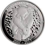 Australia 10 Dollars 10th Anniversary Australian Koala 2017 AUSTRALIAN KOALA 2007-2017 P SB coin reverse Australia 10 Dollars 10th Anniversary Australian Koala 2017 AUSTRALIAN KOALA 2007-2017 P SB coin reverse