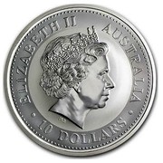 Australia 10 Dollars Kookaburra looking right 2003 ELIZABETH II AUSTRALIA 10 DOLLARS IRB coin obverse Australia 10 Dollars Kookaburra looking right 2003 ELIZABETH II AUSTRALIA 10 DOLLARS IRB coin obverse